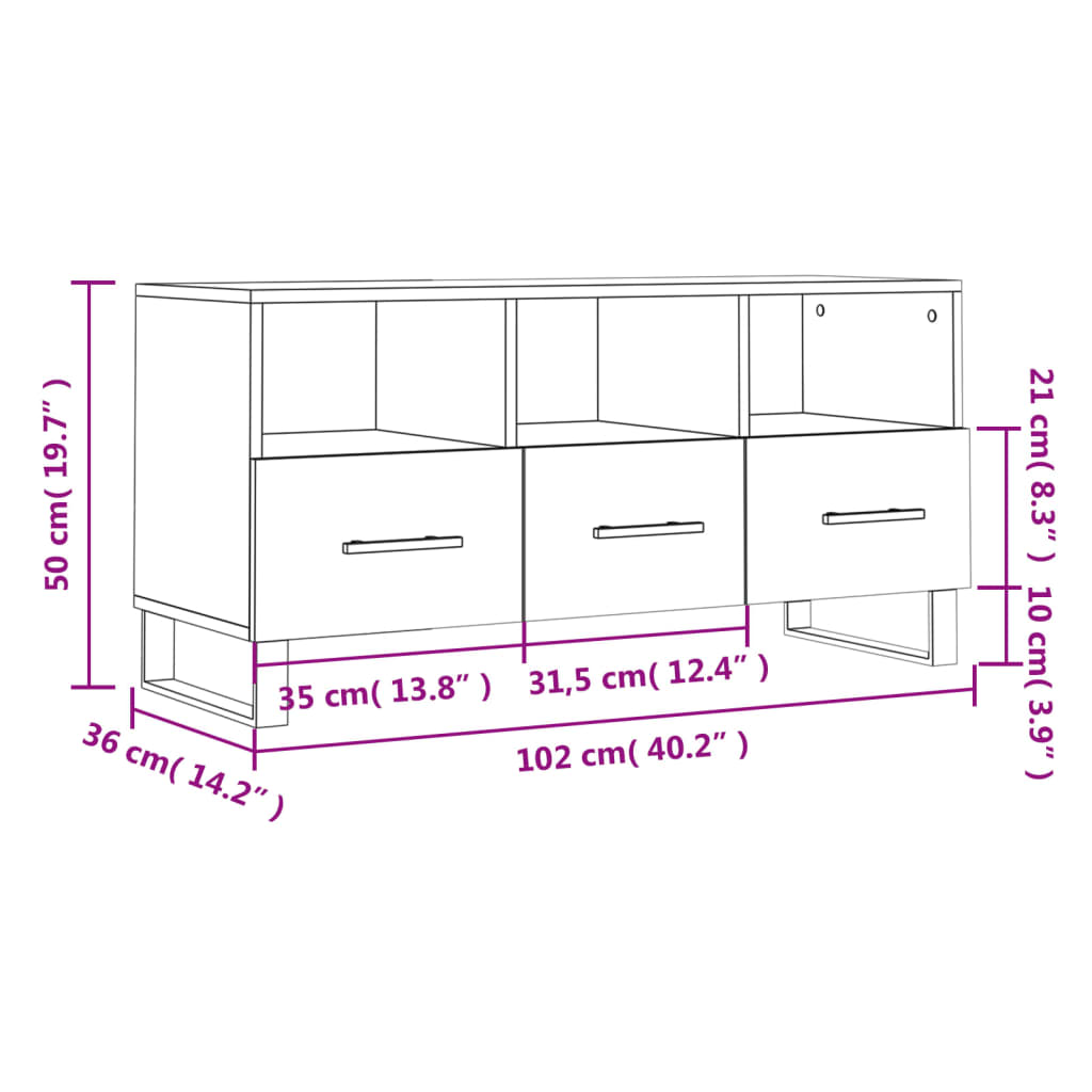 vidaXL fehér magasfényű szerelt fa TV-szekrény 102x36x50 cm