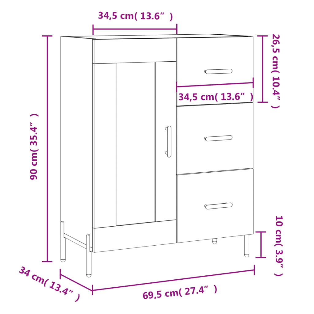 vidaXL szürke sonoma színű szerelt fa tálalószekrény 69,5 x 34 x 90 cm