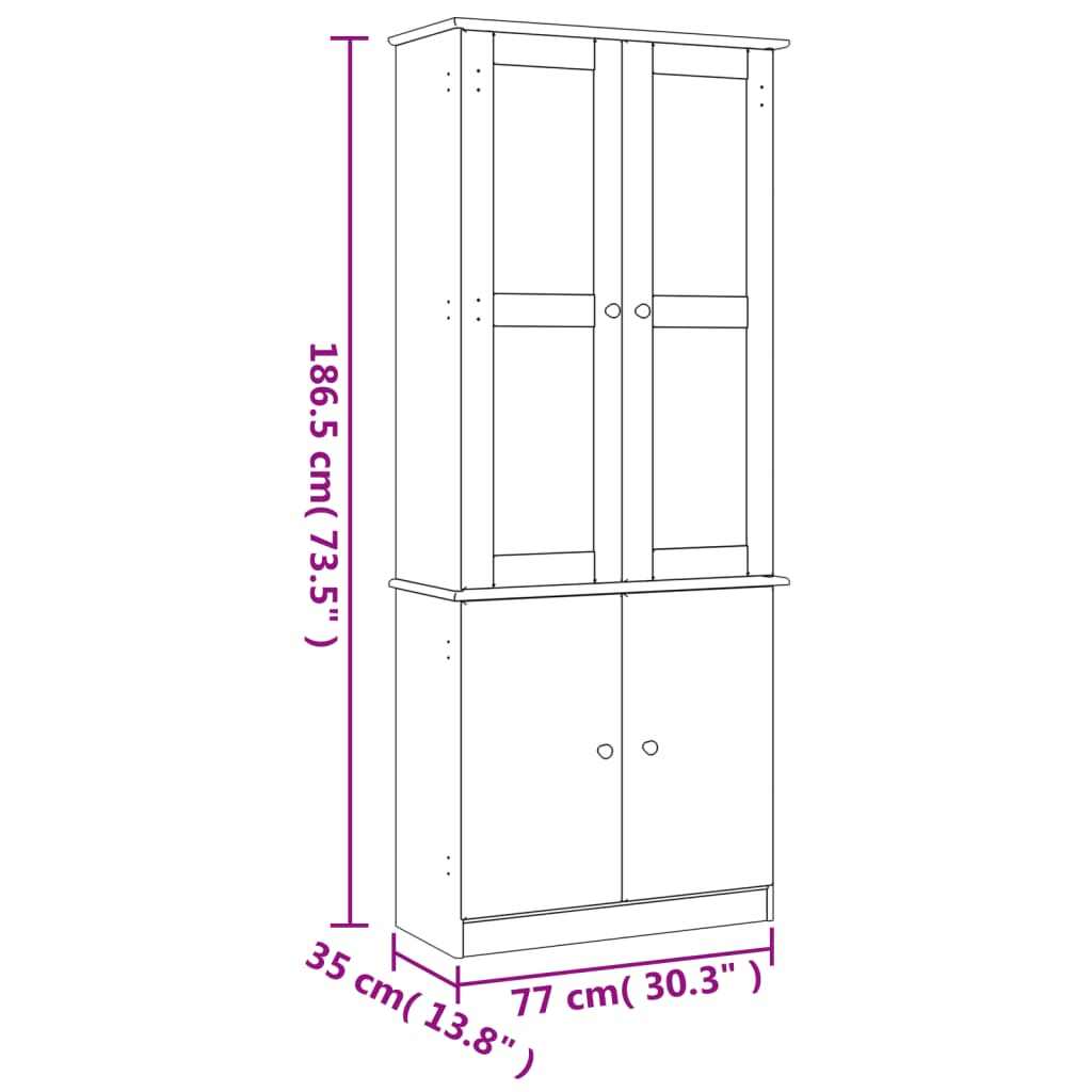 vidaXL ALTA fehér tömör fenyőfa üvegvitrin 77x35x186,5 cm