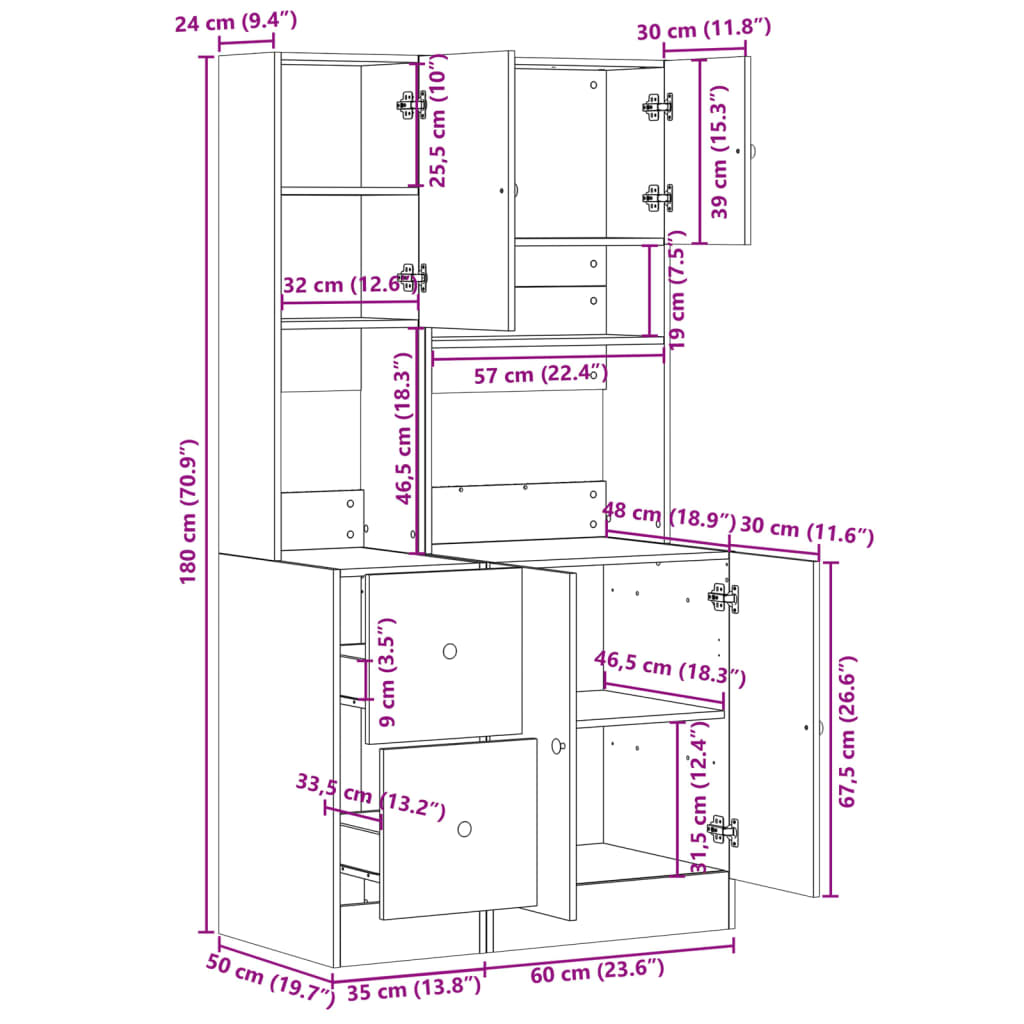 vidaXL betonszürke szerelt fa konyhaszekrény 95 x 50 x 180 cm