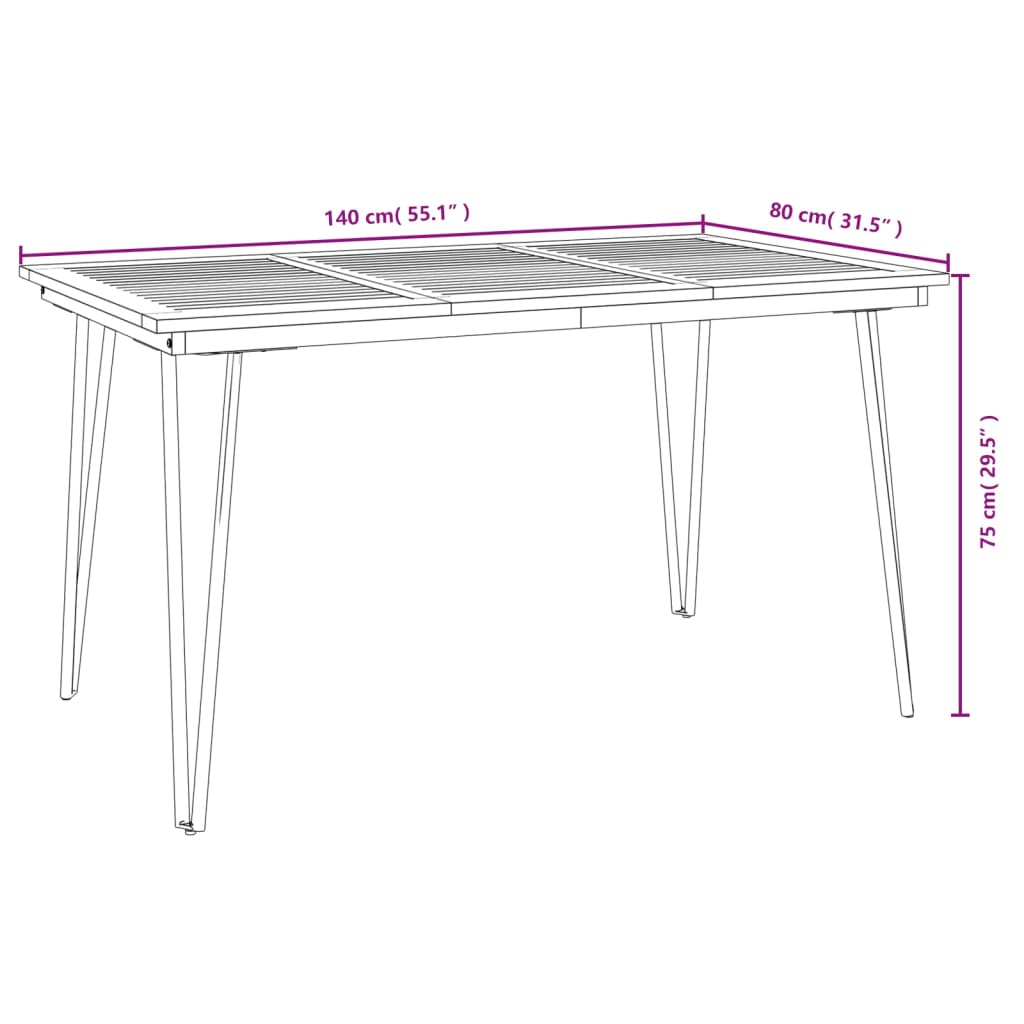 vidaXL tömör akácfa kerti asztal hajtűlábakkal 140 x 80 x 75 cm