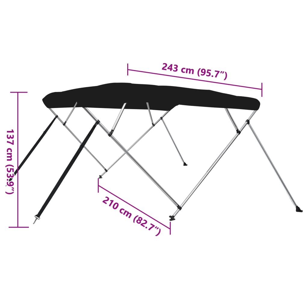 vidaXL fekete négyágú bimini tető 243 x 210 x 137 cm