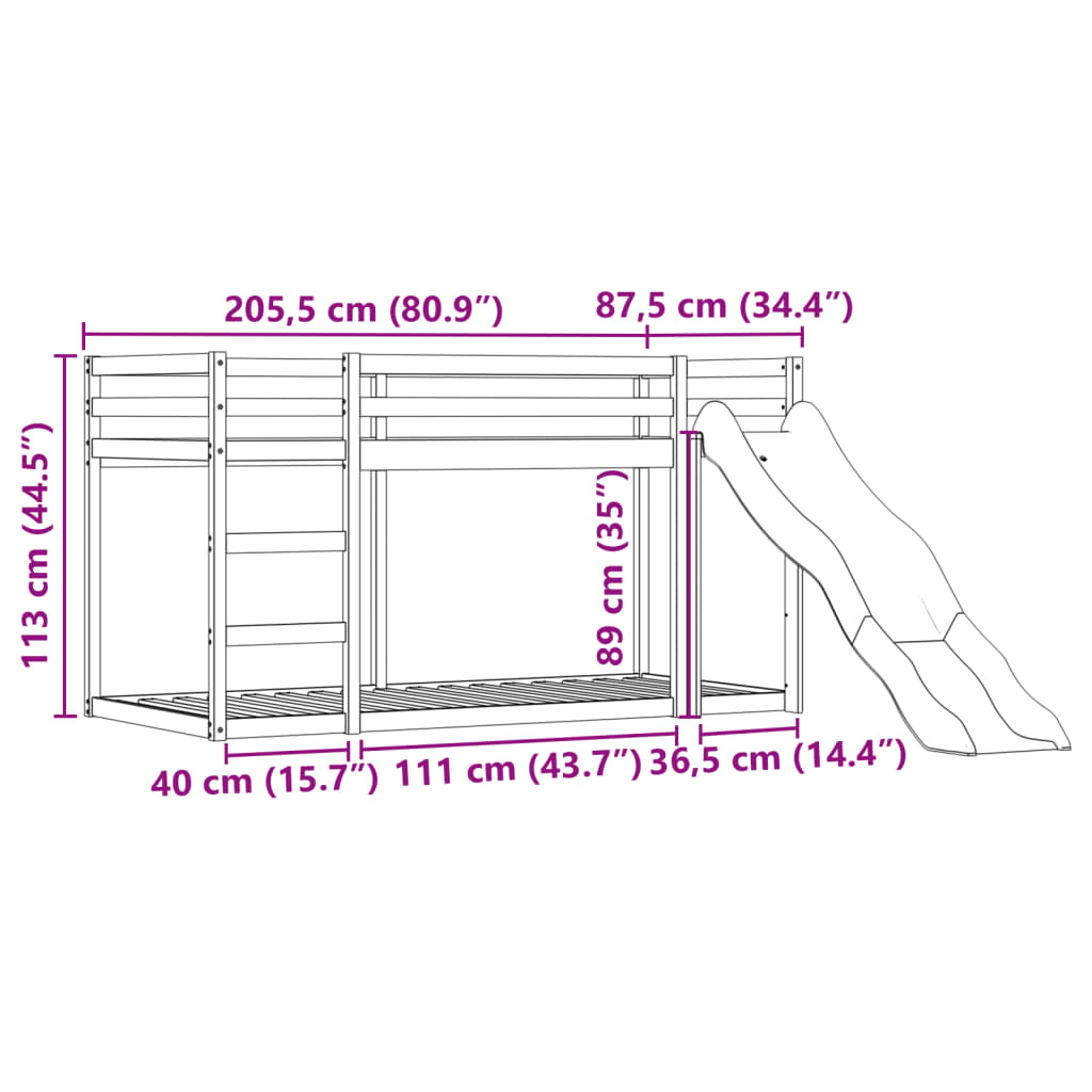 vidaXL rózsaszín emeletes ágy csúszdával és függönnyel 80 x 200 cm