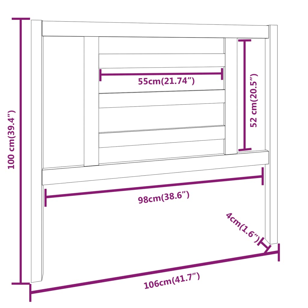 vidaXL tömör fenyőfa ágyfejtámla 106 x 4 x 100 cm