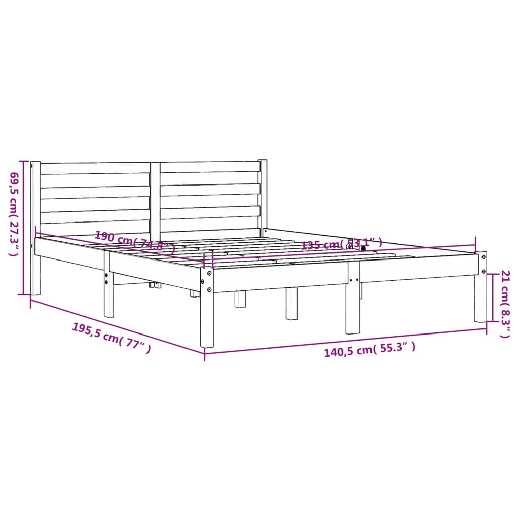 vidaXL viaszbarna tömör fenyőfa ágy matrac nélkül 135 x 190 cm