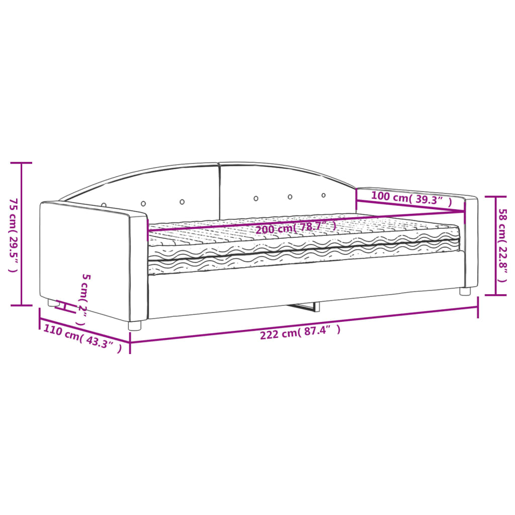 vidaXL világosszürke szövet kanapéágy matraccal 100 x 200 cm