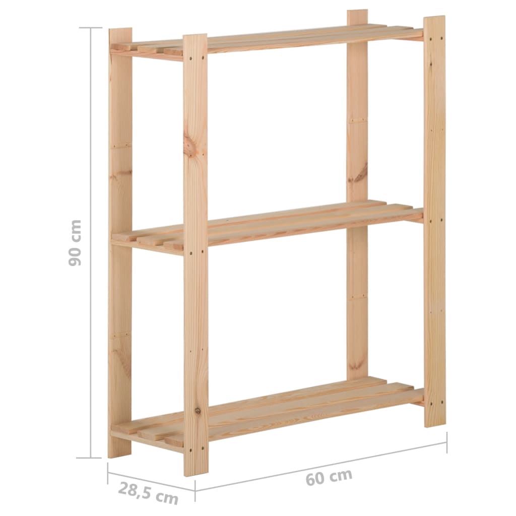 vidaXL 3 szintes tömör fenyőfa tárolóállvány 60 x 28,5 x 90 cm