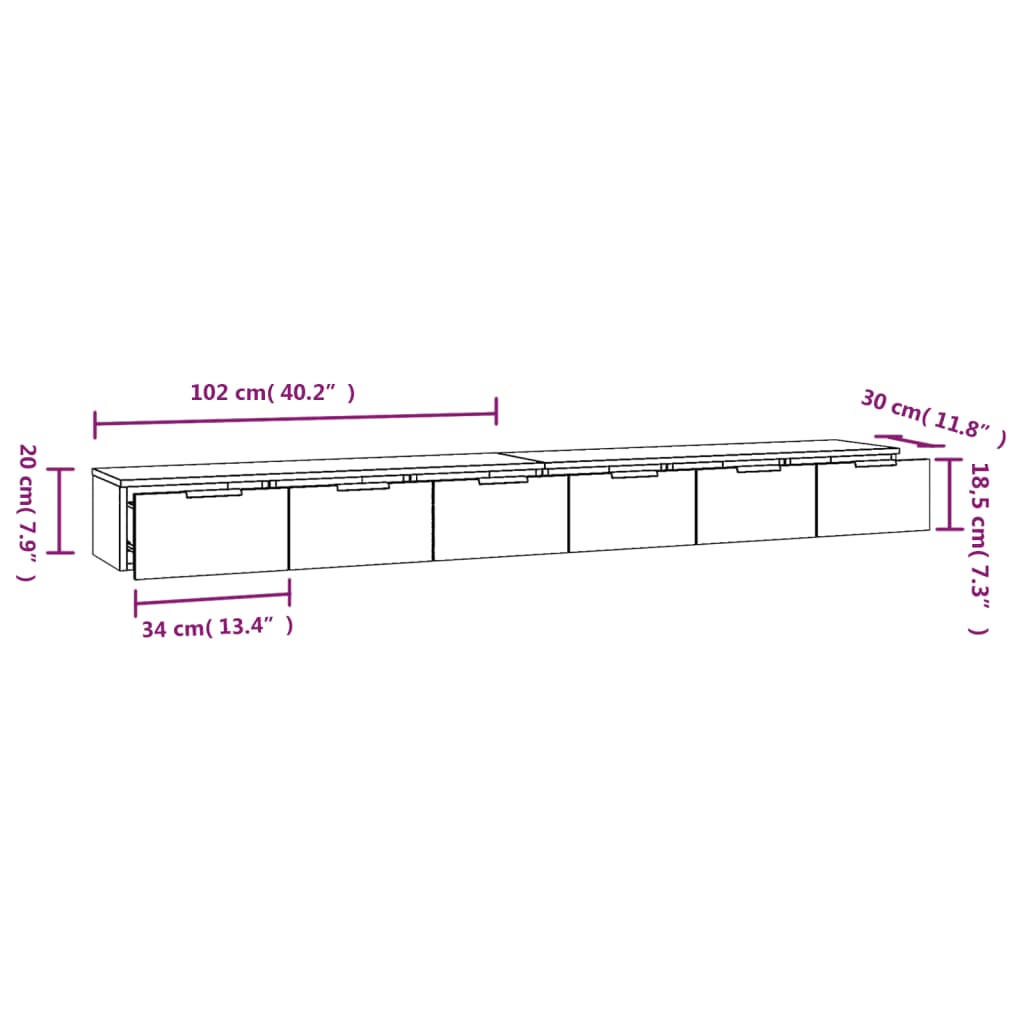 vidaXL 2 db fekete szerelt fa faliszekrény 102 x 30 x 20 cm