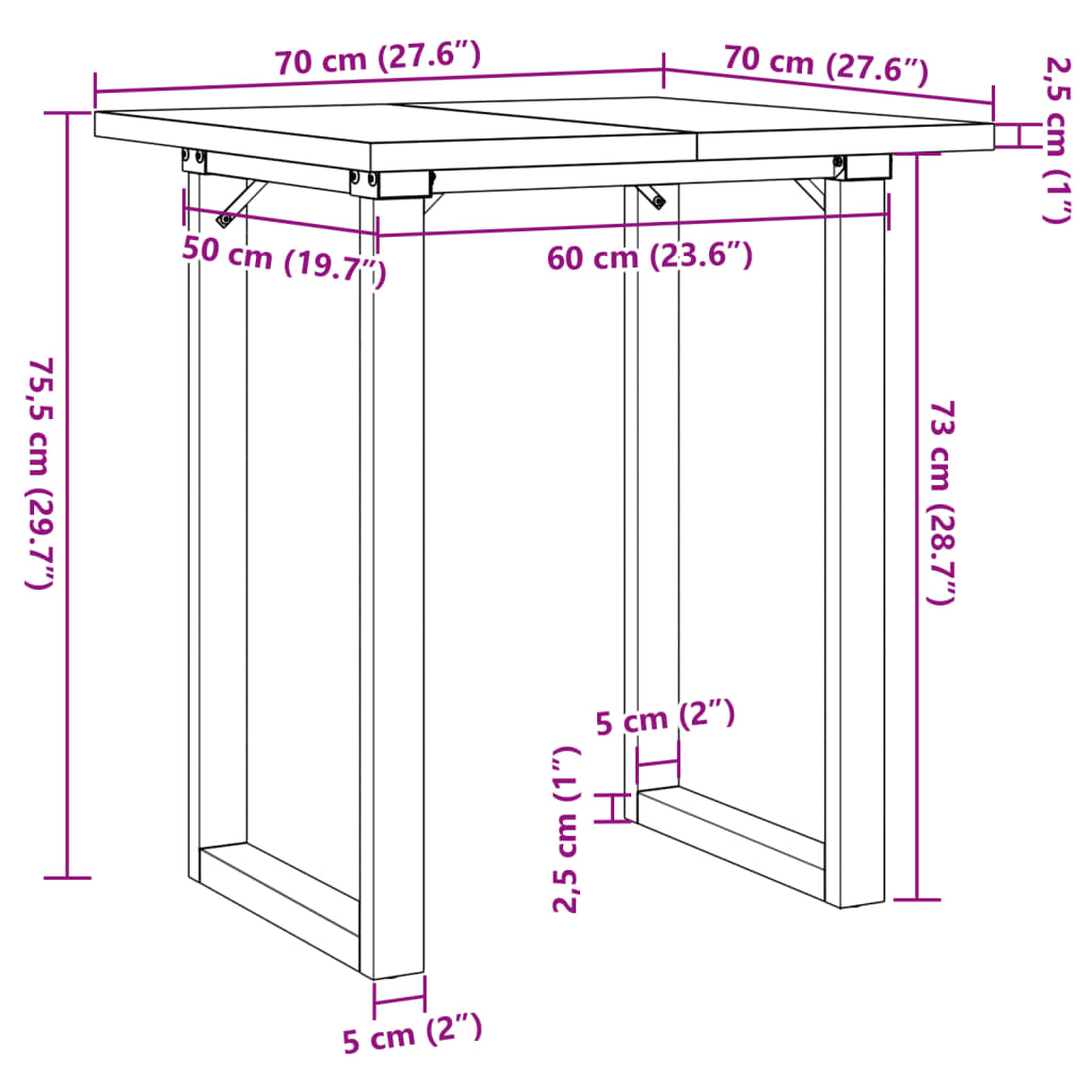 vidaXL tömör fenyőfa és öntöttvas étkezőasztal O-vázzal 70x70x75,5 cm