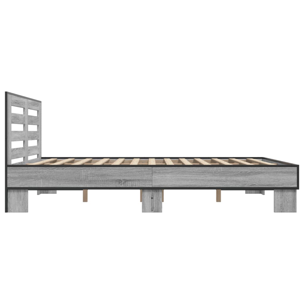 vidaXL szürke sonoma szerelt fa és fém ágykeret 150 x 200 cm