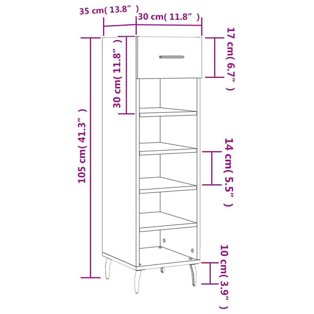 vidaXL fekete szerelt fa cipőszekrény 30 x 35 x 105 cm