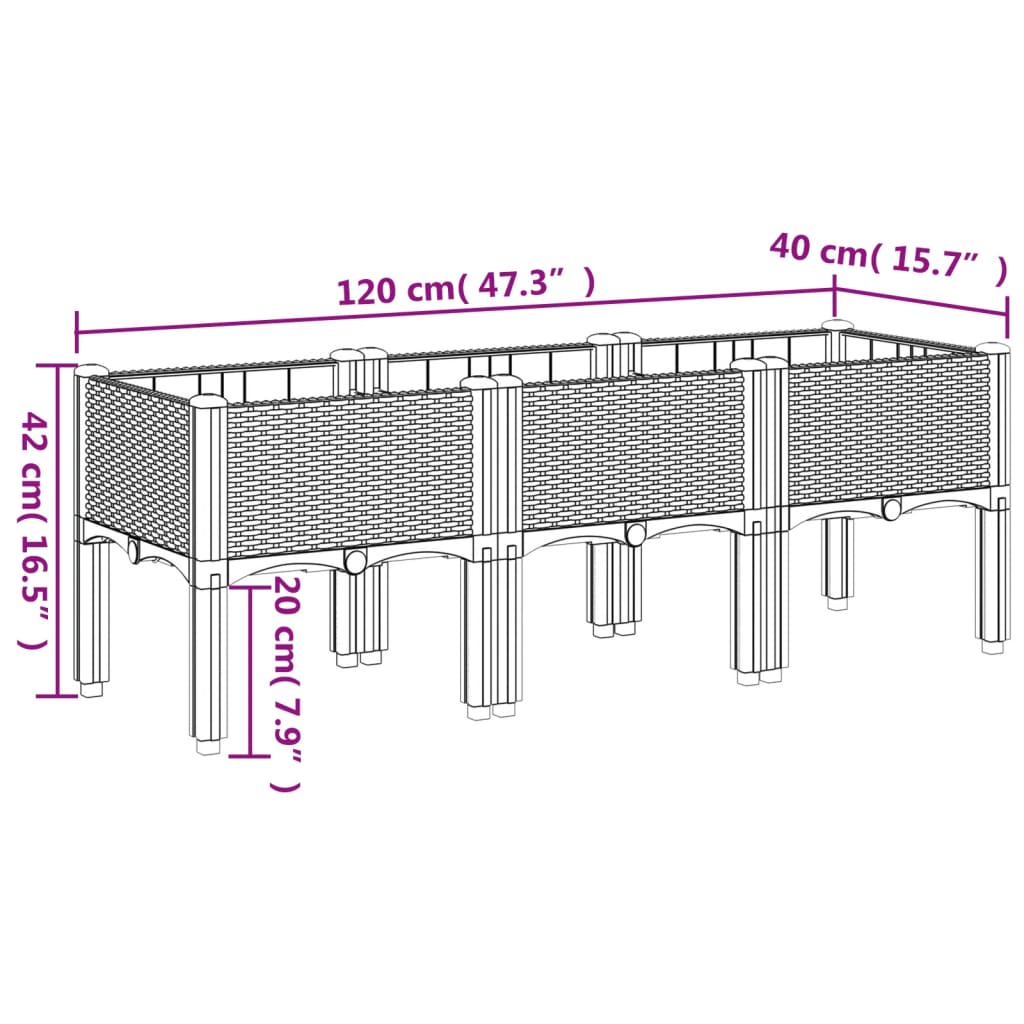 vidaXL barna PP rácsos kerti ültetőláda 120 x 40 x 42 cm