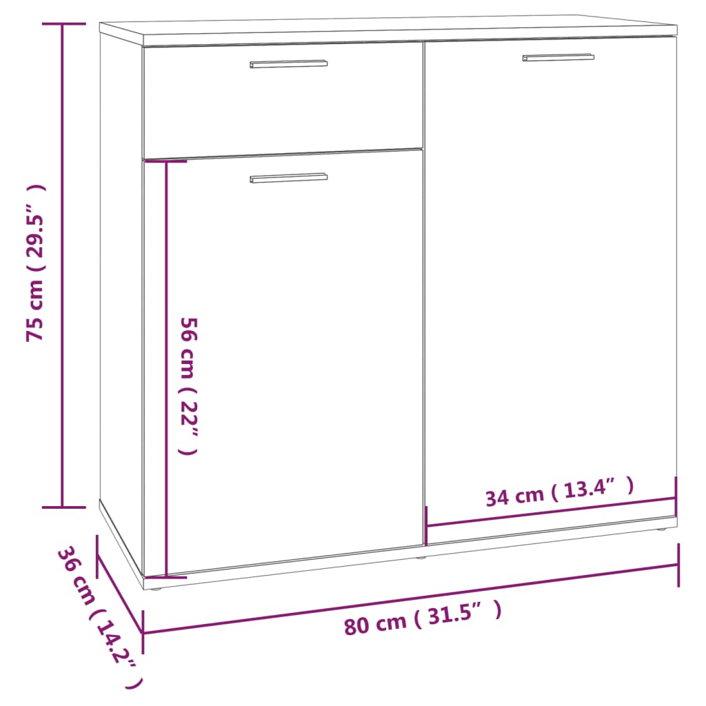 vidaXL füstös tölgy színű szerelt fa tálalószekrény 80x36x75 cm