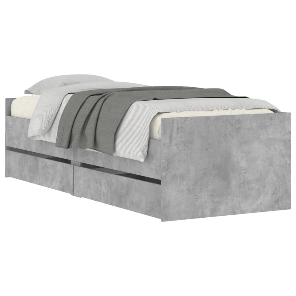 vidaXL betonszürke ágykeret fiókokkal 90x190 cm