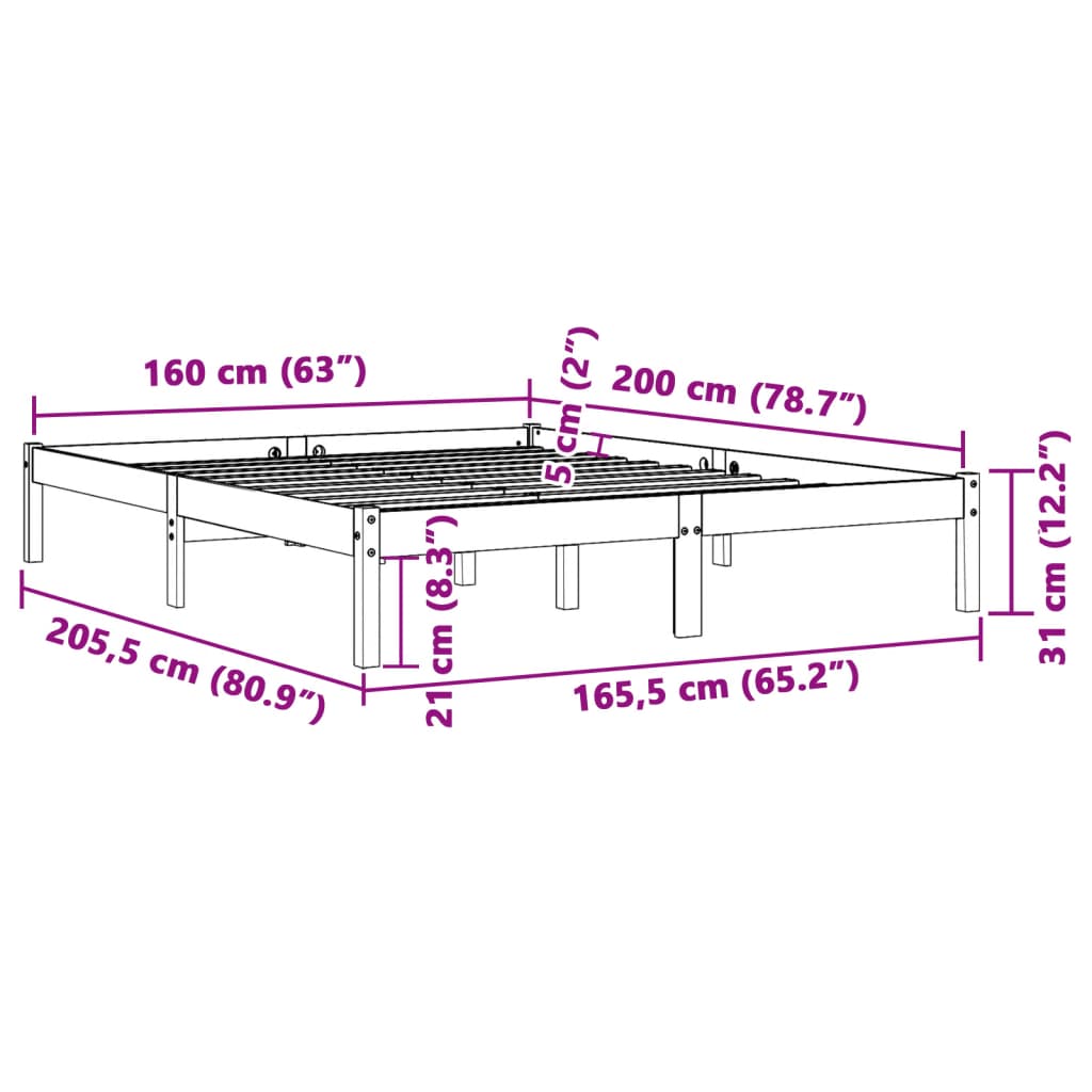 vidaXL viaszbarna tömör fenyőfa ágy matrac nélkül 160 x 200 cm