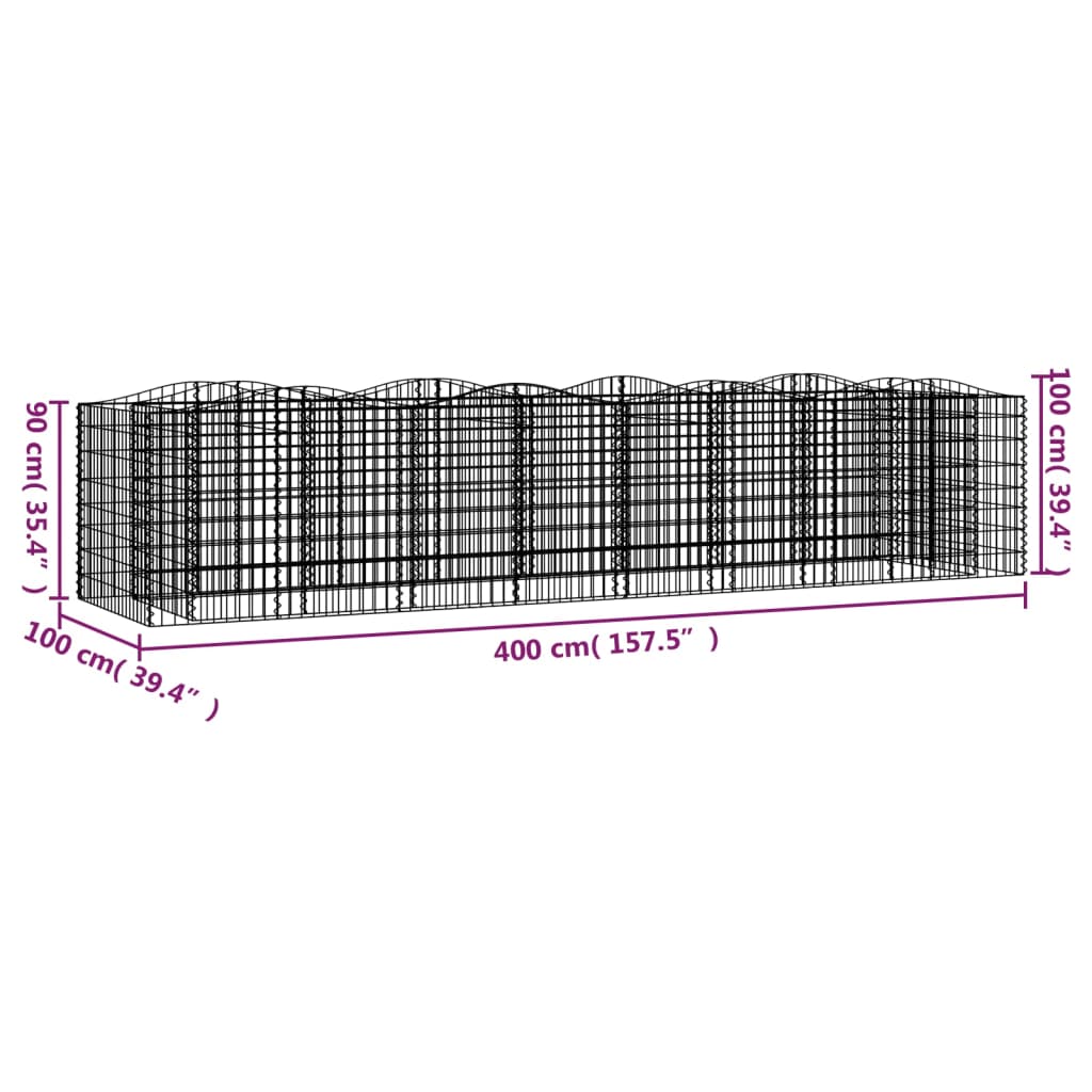 vidaXL íves horganyzott vas gabion magaságyás 400 x 100 x 100 cm