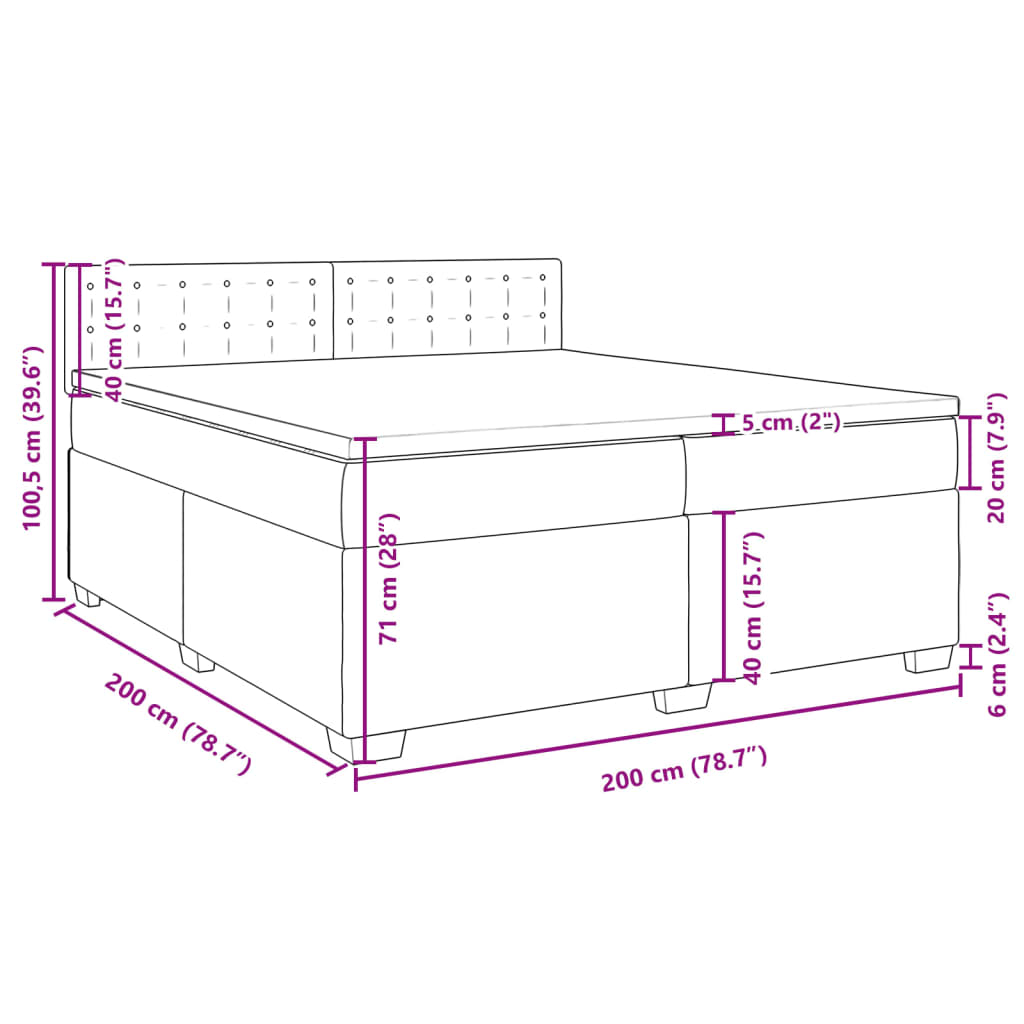 vidaXL tópszínű szövet rugós ágy matraccal 200 x 200 cm