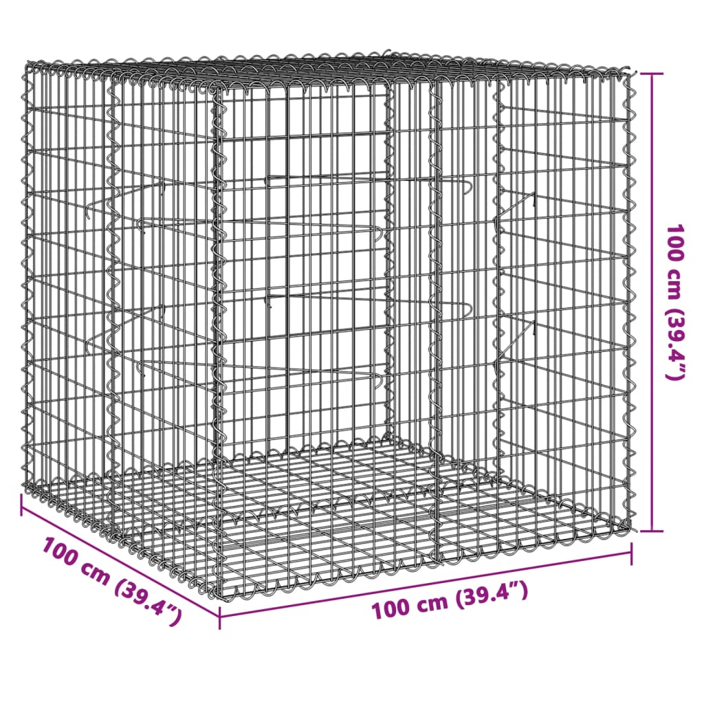 vidaXL horganyzott vas gabion kosár fedéllel 100 x 100 x 100 cm