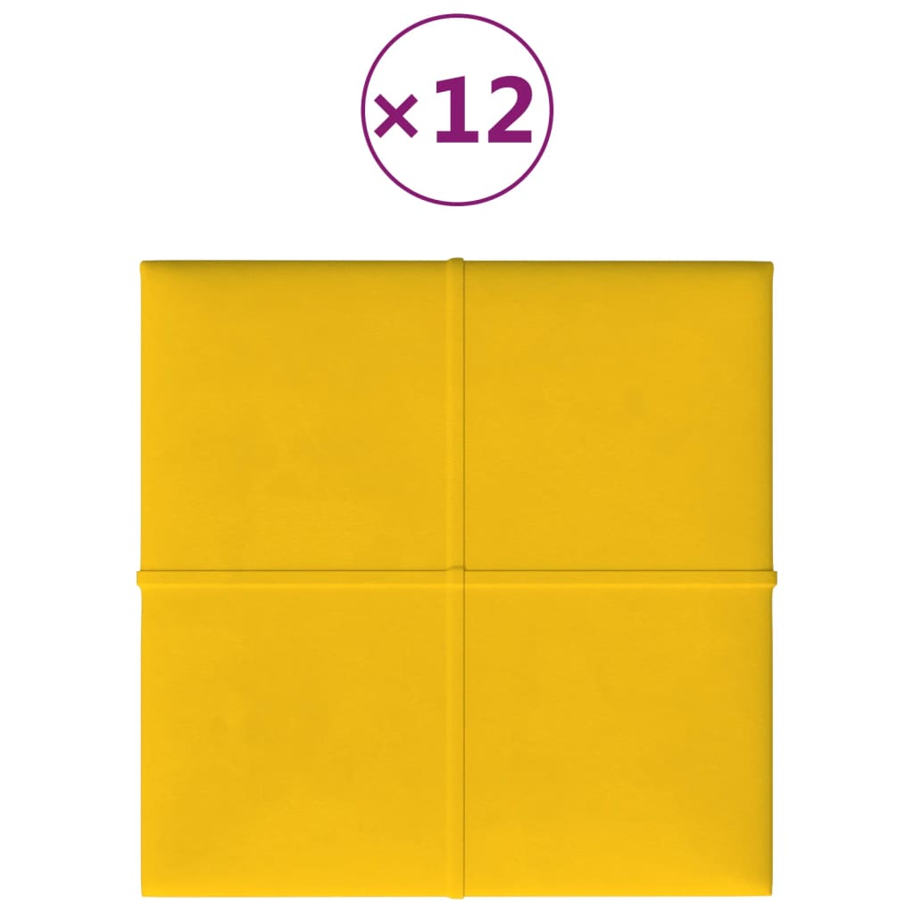 vidaXL 12 db sárga bársony fali panel 30 x 30 cm 1,08 m²