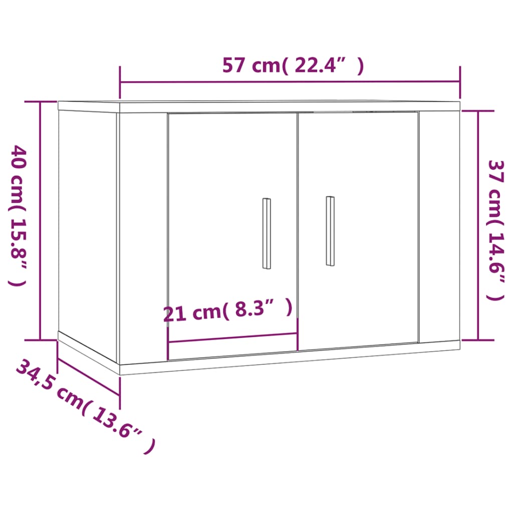 vidaXL 3 db füstös tölgy színű fali TV-szekrény 57 x 34,5 x 40 cm