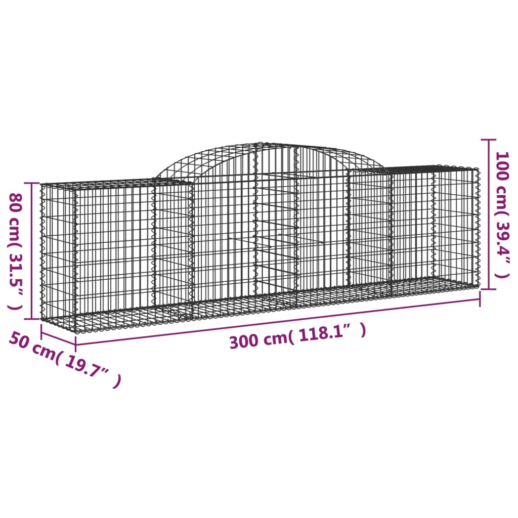 vidaXL 11 db íves horganyzott vas gabion kosár 300x50x80/100 cm