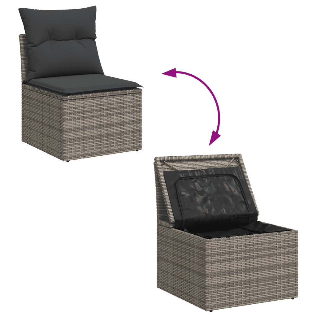 vidaXL 11 részes szürke polyrattan kerti ülőgarnitúra párnákkal