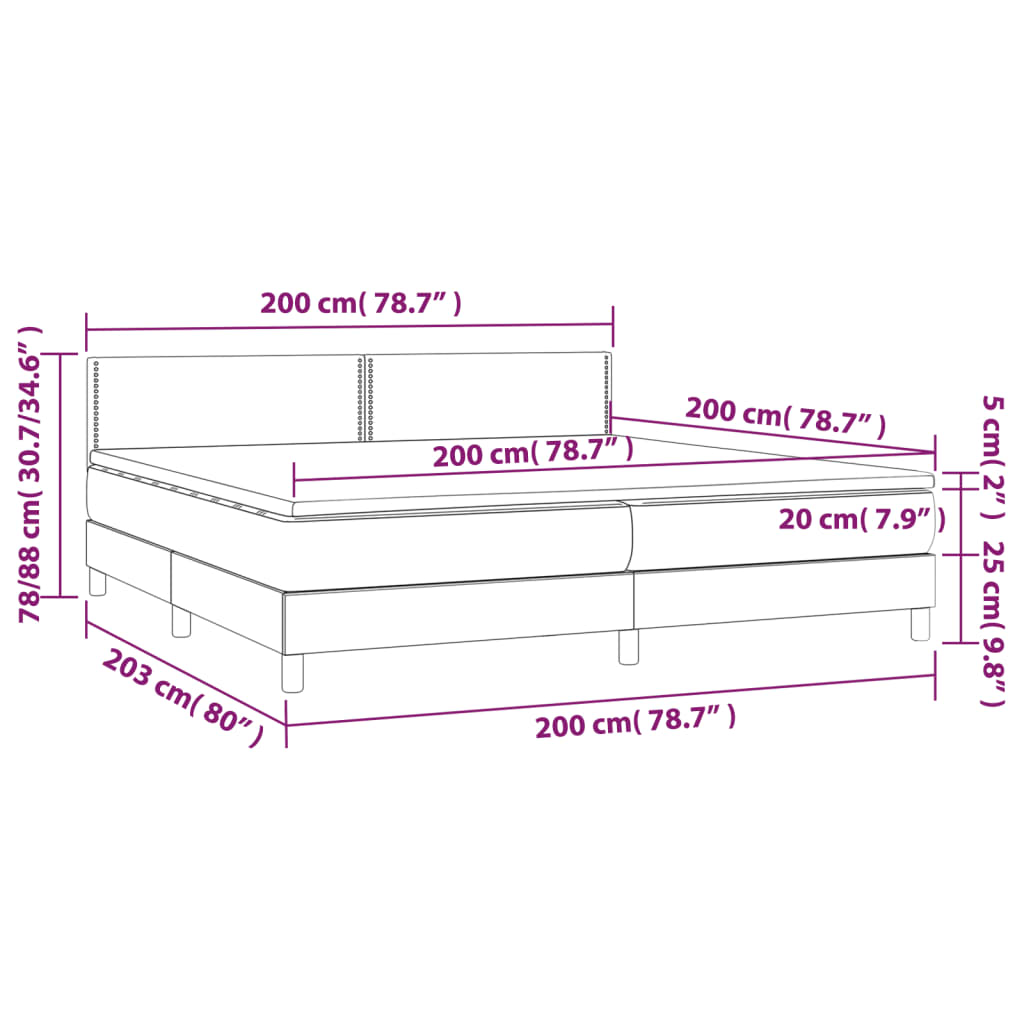 vidaXL világosszürke szövet rugós és LED-es ágy matraccal 200x200 cm