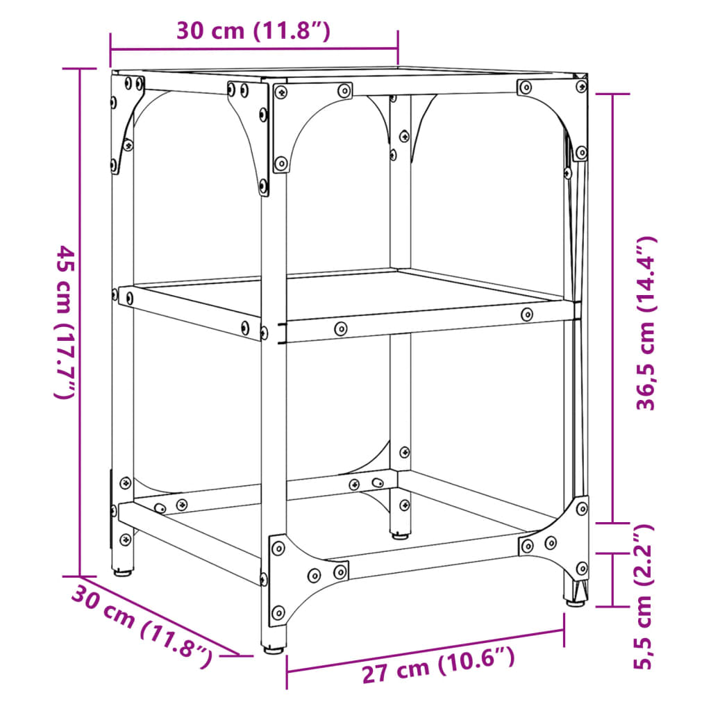 vidaXL 2 db acél dohányzóasztal fekete üveglappal 30 x 30 x 45 cm