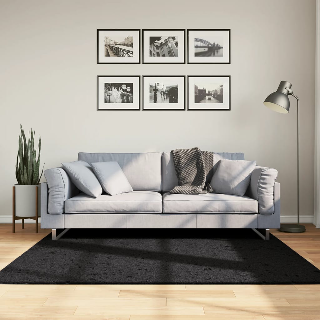 vidaXL PAMPLONA fekete magas szálú bolyhos modern szőnyeg 160 x 160 cm