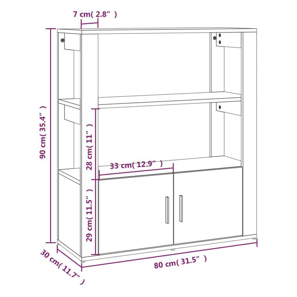 vidaXL füstös tölgy színű szerelt fa tálalószekrény 80x30x90 cm