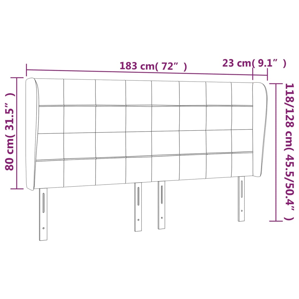 vidaXL sötétszürke bársony fejtámla szárnyakkal 183x23x118/128 cm