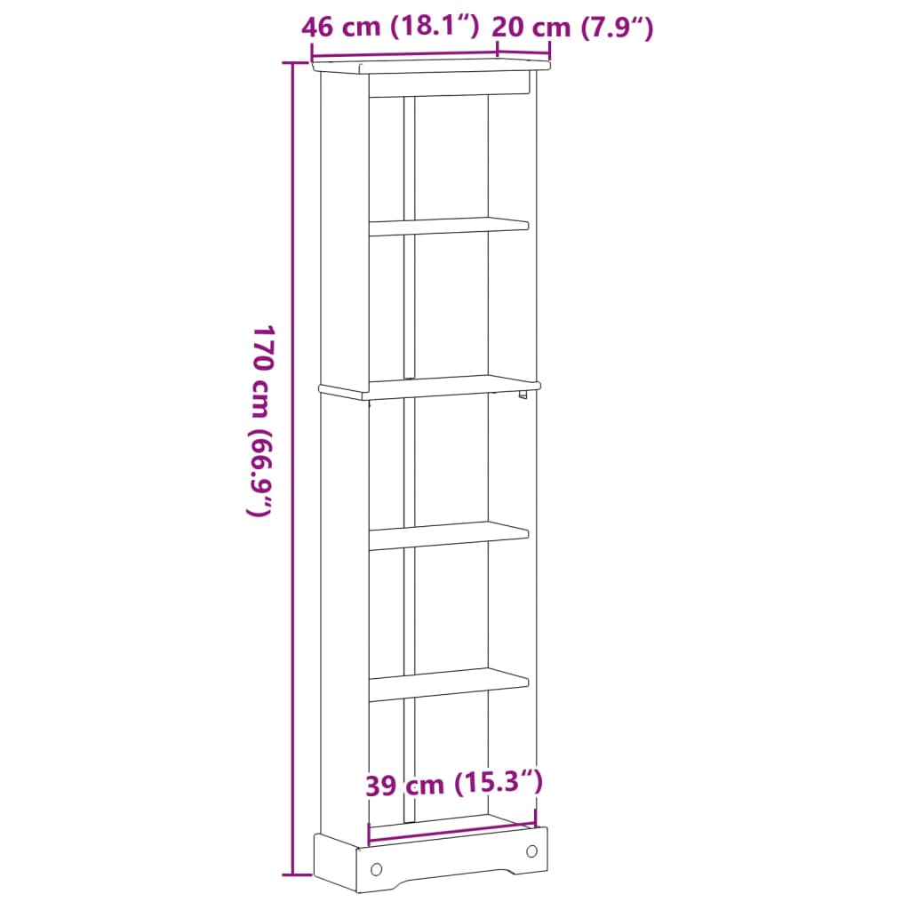 vidaXL Corona tömör fenyőfa könyvszekrény 46 x 20 x 170 cm