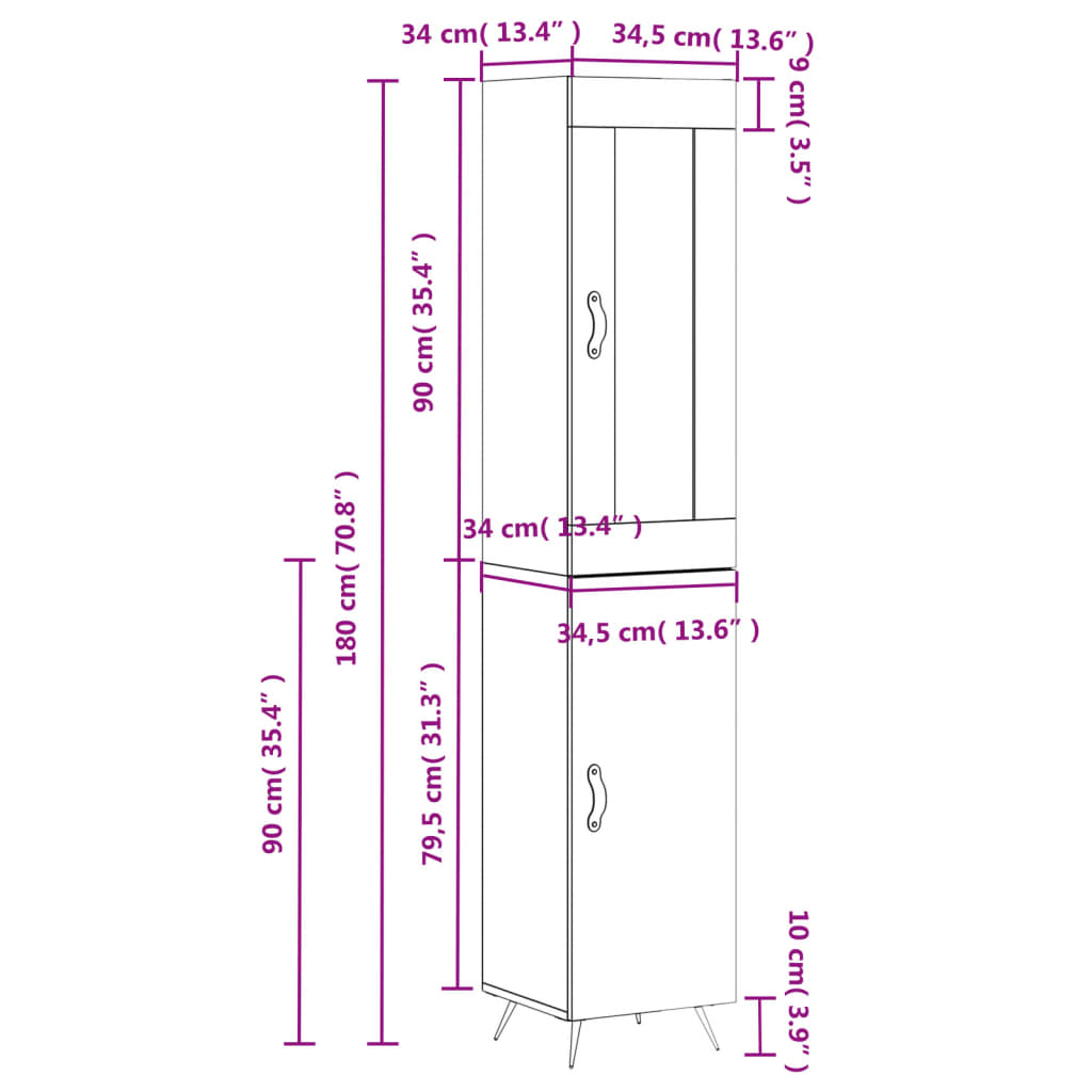 vidaXL barna tölgy színű szerelt fa magasszekrény 34,5x34x180 cm