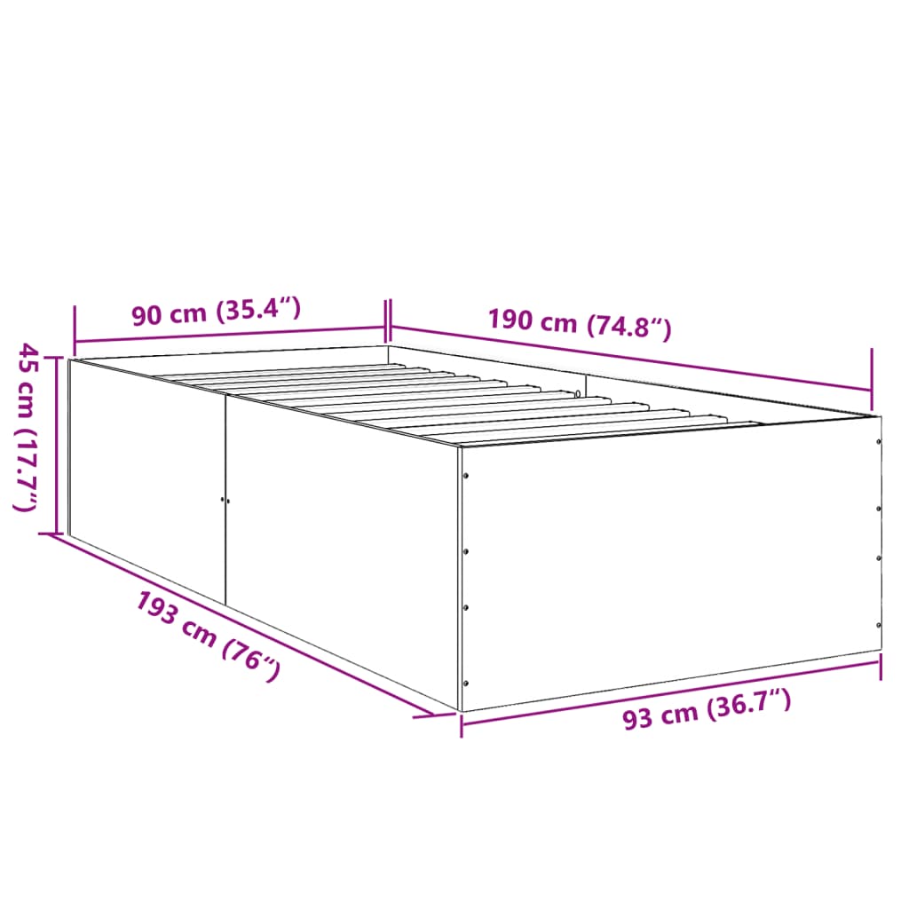 vidaXL fekete szerelt fa ágykeret 90 x 190 cm