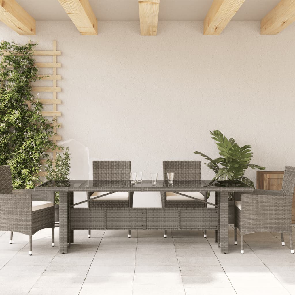 vidaXL szürke polyrattan üveglapos kerti asztal 240 x 90 x 75 cm