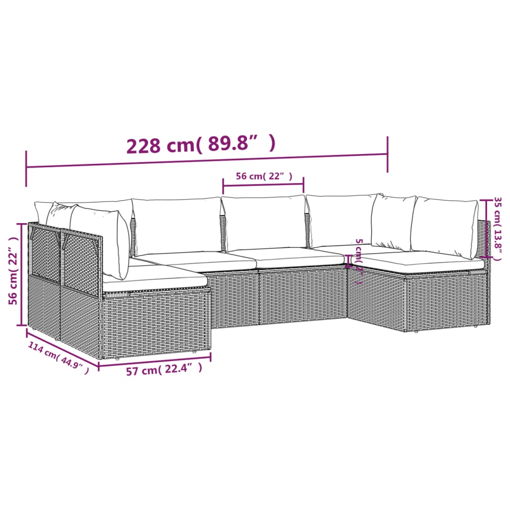 vidaXL 6 részes szürke polyrattan kerti bútorszett párnákkal