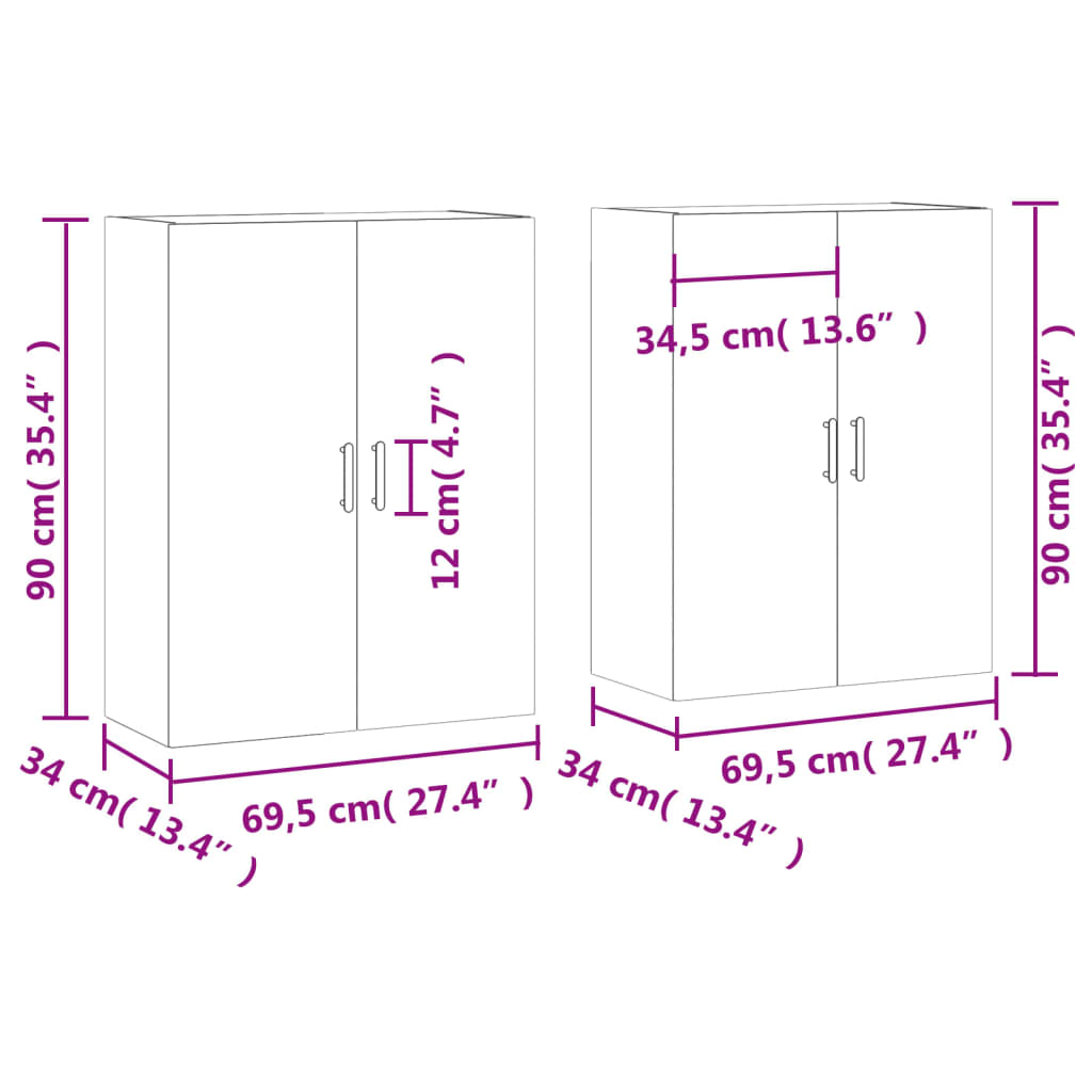 vidaXL 2 db sonoma tölgy fali szekrény 69,5 x 34 x 90 cm