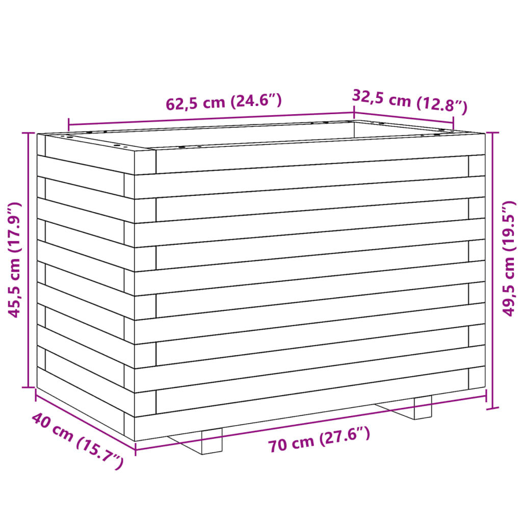 vidaXL tömör fenyőfa kerti virágtartó 70 x 40 x 49,5 cm