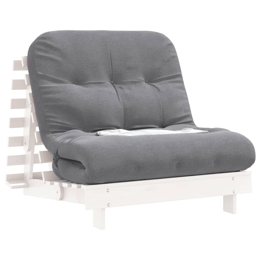 vidaXL fehér tömör fenyőfa futon kanapéágy matraccal 90 x 206 x 11 cm