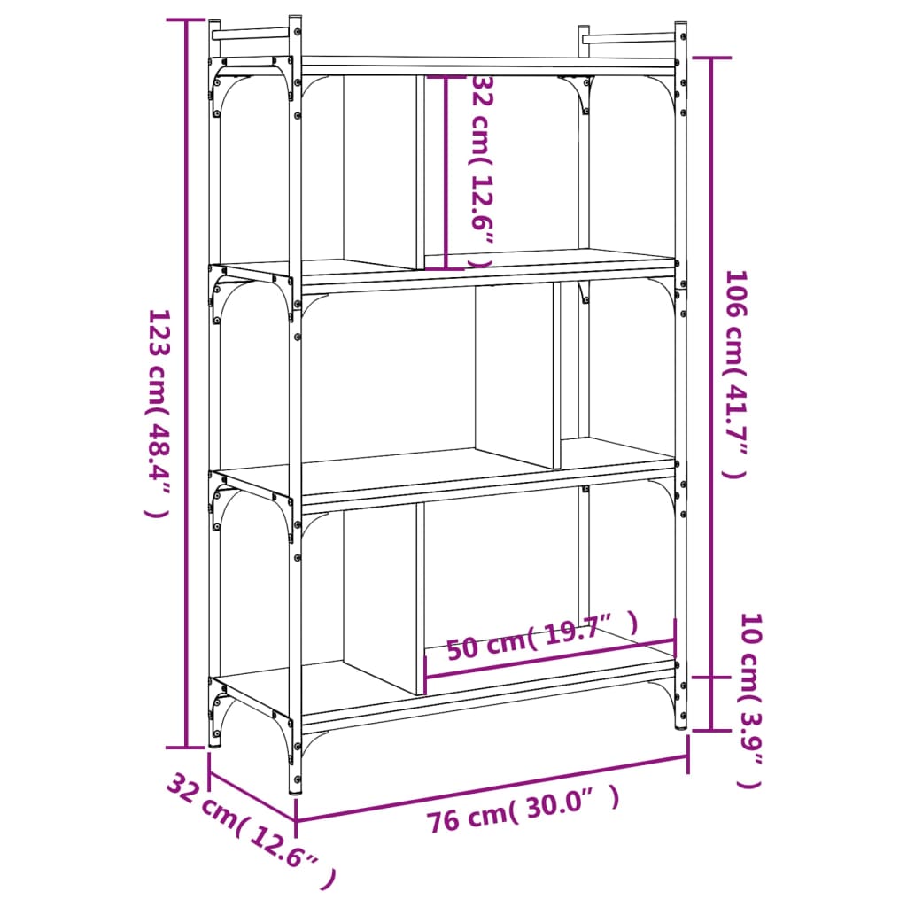 vidaXL 4 szintes szürke sonoma színű fa könyvespolc 76 x 32 x 123 cm