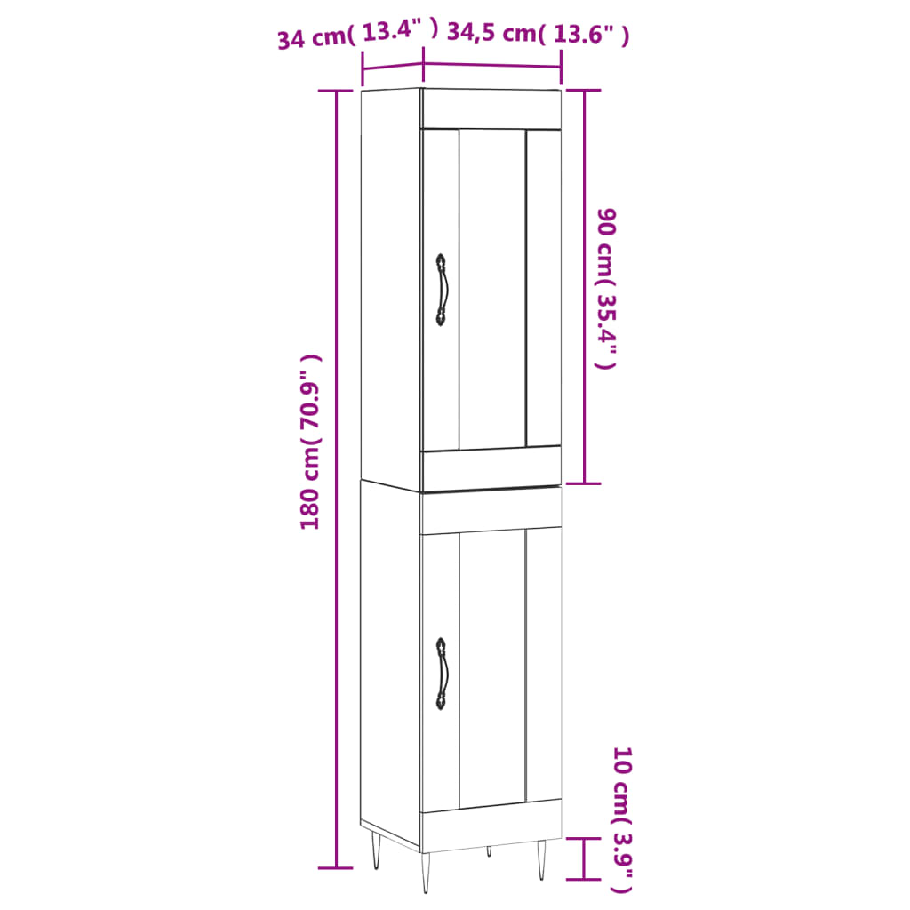 vidaXL szürke sonoma szerelt fa magasszekrény 34,5 x 34 x 180 cm