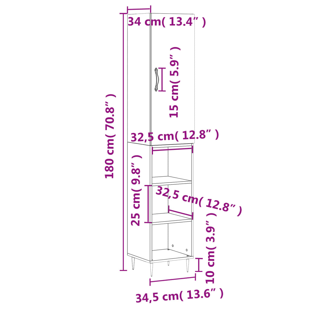 vidaXL betonszürke szerelt fa magasszekrény 34,5x34x180 cm