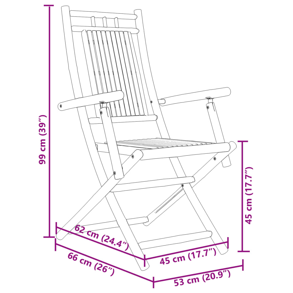 vidaXL 6 db összecsukható bambusz kerti szék 53 x 66 x 99 cm