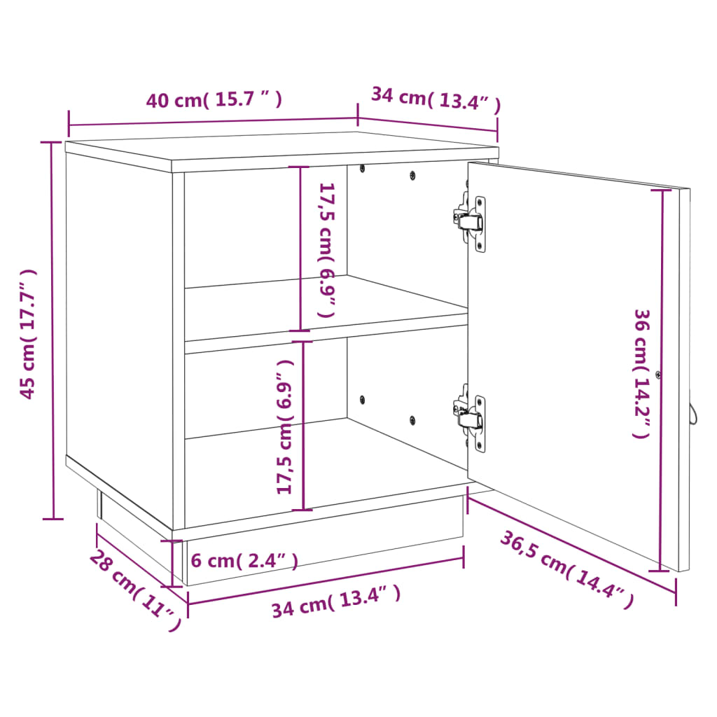 vidaXL 2 db szürke tömör fenyőfa éjjeliszekrény 40 x 34 x 45 cm