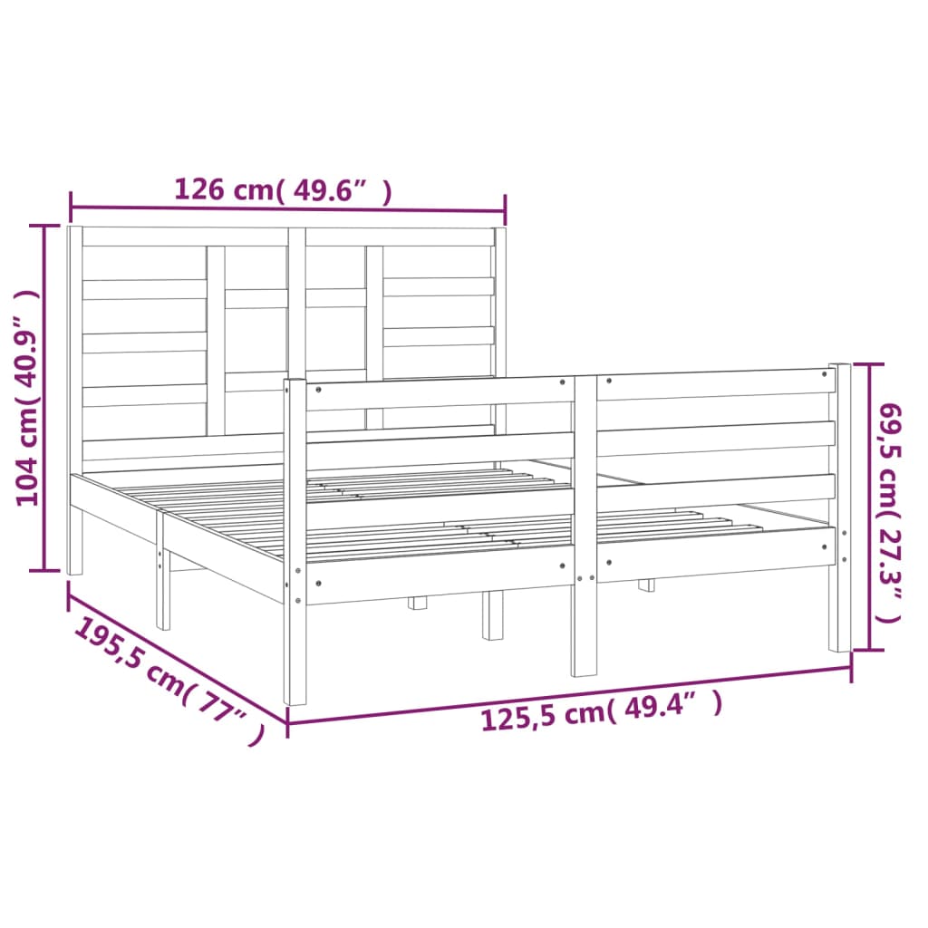 vidaXL Small Double mézbarna tömör fa ágykeret 120 x 190 cm