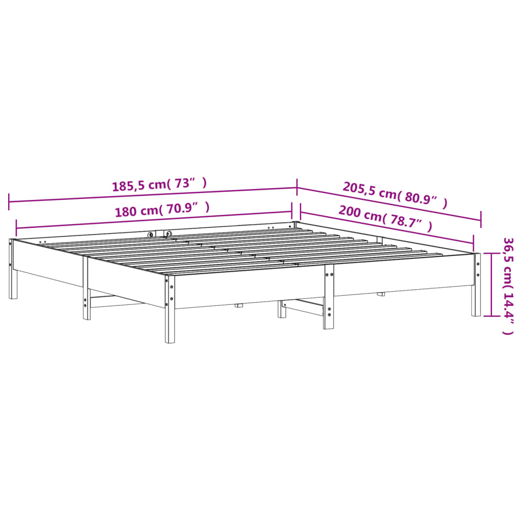 vidaXL fehér tömör fenyőfa ágy matrac nélkül 180 x 200 cm