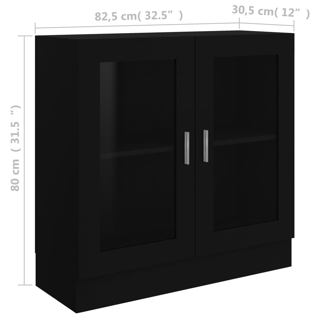 vidaXL fekete szerelt fa vitrinszekrény 82,5 x 30,5 x 80 cm