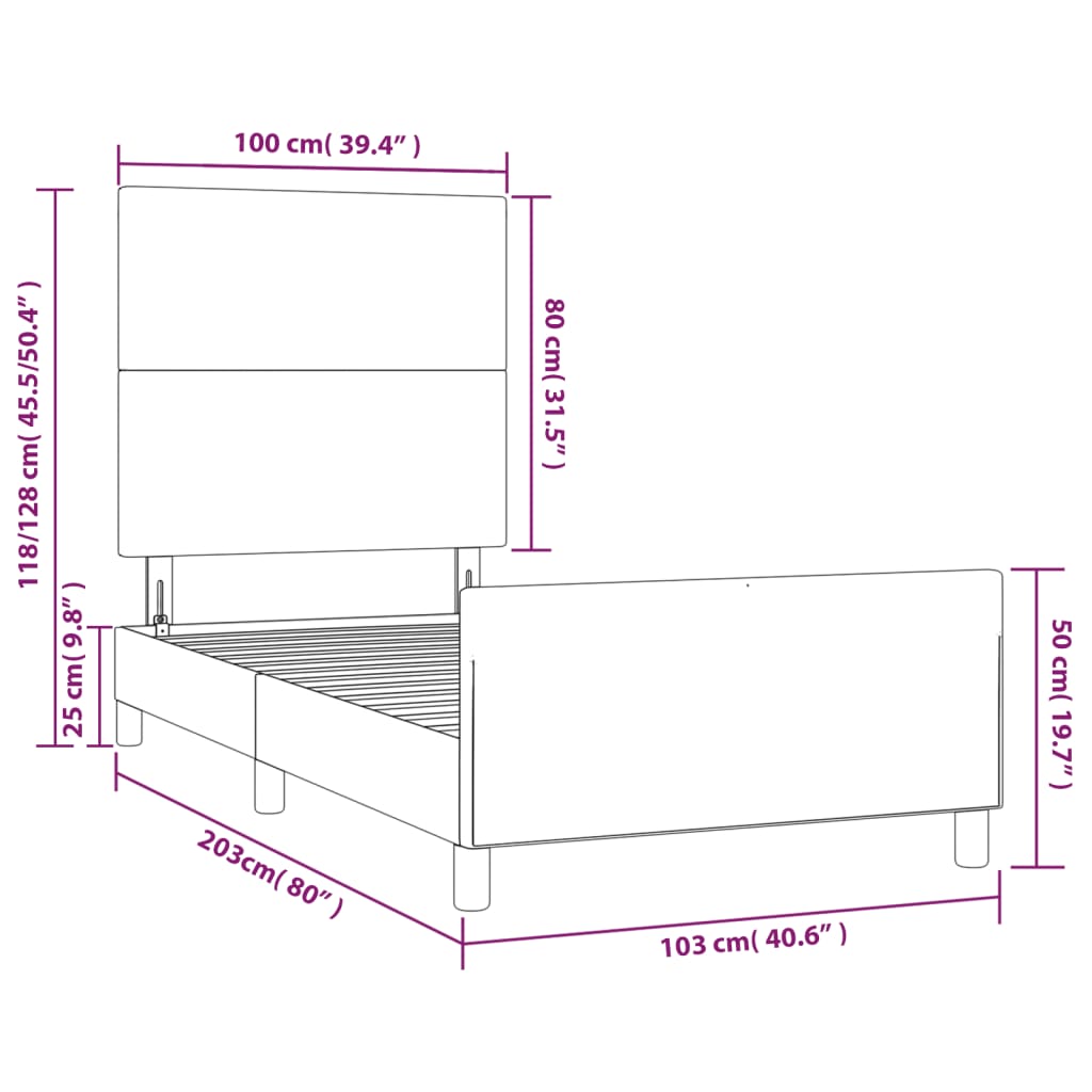 vidaXL fehér műbőr ágykeret fejtámlával 100x200 cm