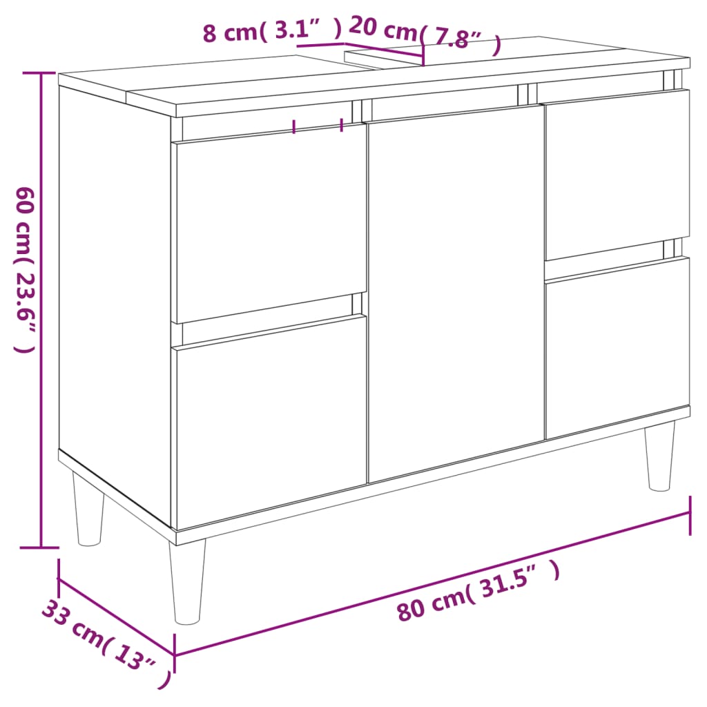 vidaXL fekete szerelt fa mosdószekrény 80 x 33 x 60 cm