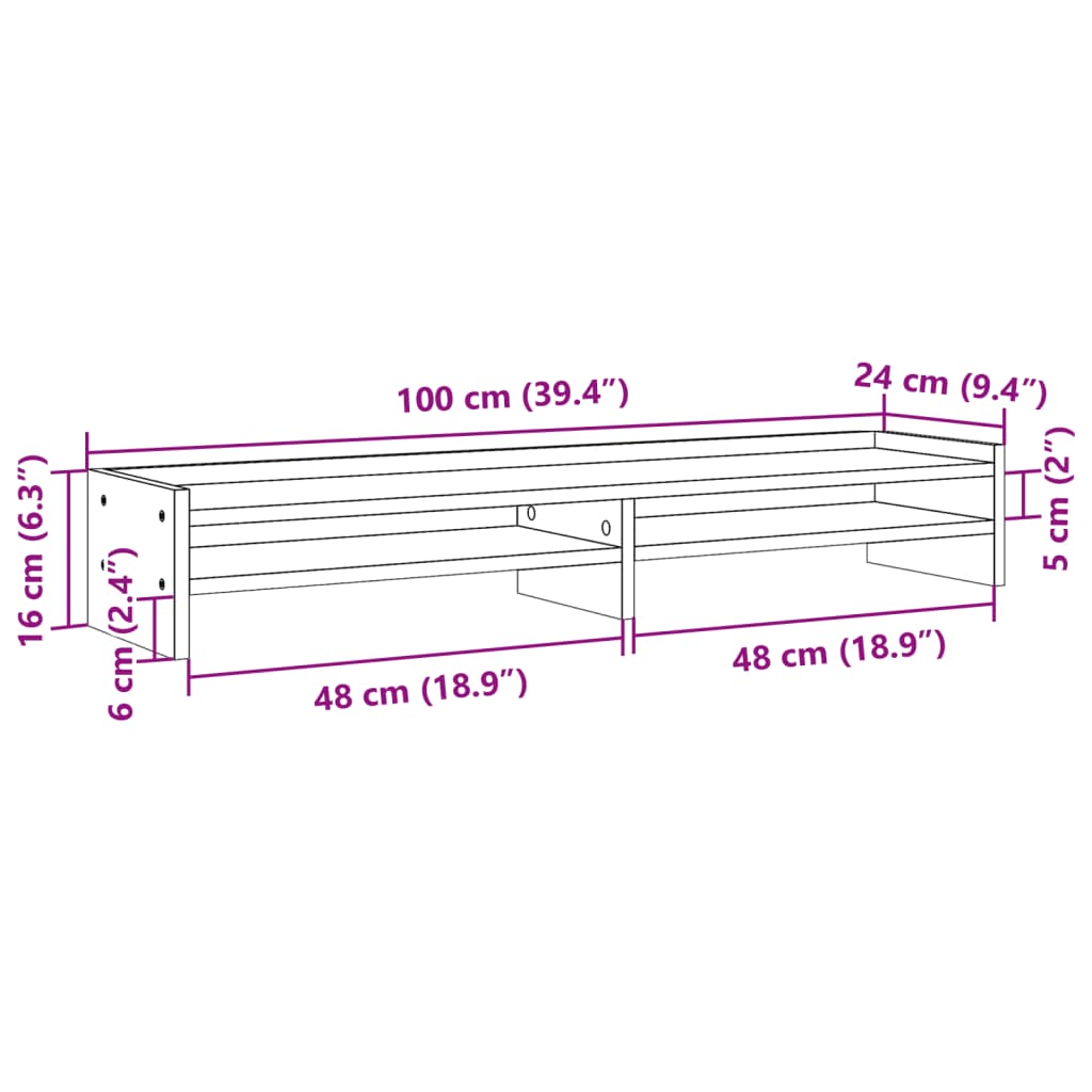 vidaXL barna tölgy színű szerelt fa monitorállvány 100 x 24 x 16 cm